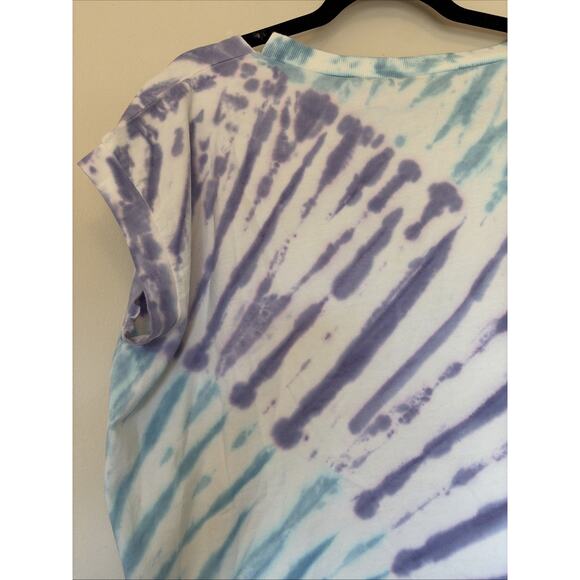 Mono B Blue Purple Tie Dye Raw Neckline Tee Tshirt Shirt Womens Large NEW NWT - Picture 8 of 11